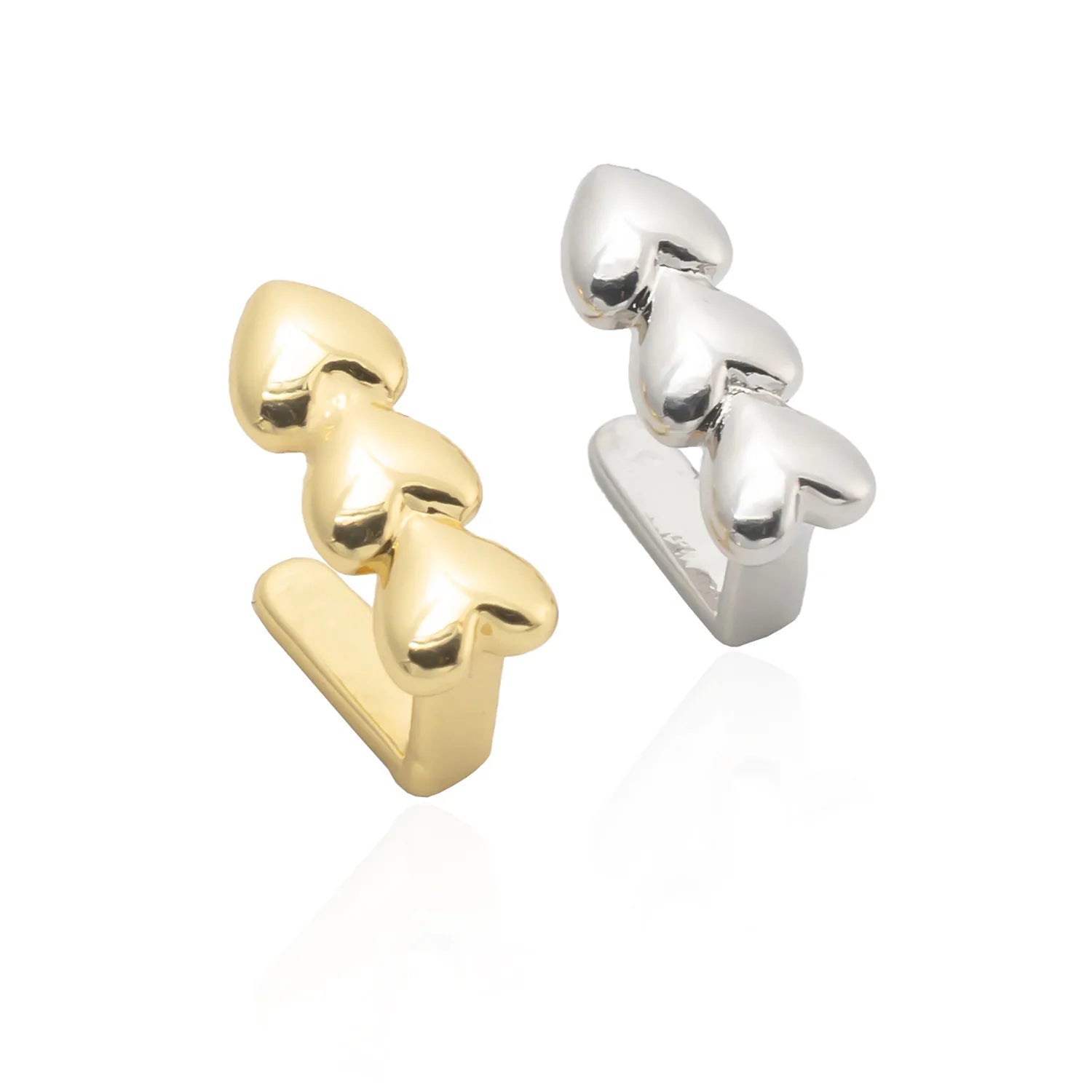 YOUNGX Hip Hop Three Heart Teeth Grillz Braces Niches Design Small Tree Shape Tooth Caps For Women Men Jewelry Couple Gift