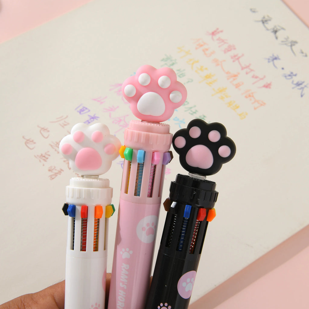 Cute Kawaii Cat Paw Cartoon Silicone And Beautiful 10 Colors Chunky Ballpoint Pen School And Office Supply, kind Gift Stationery