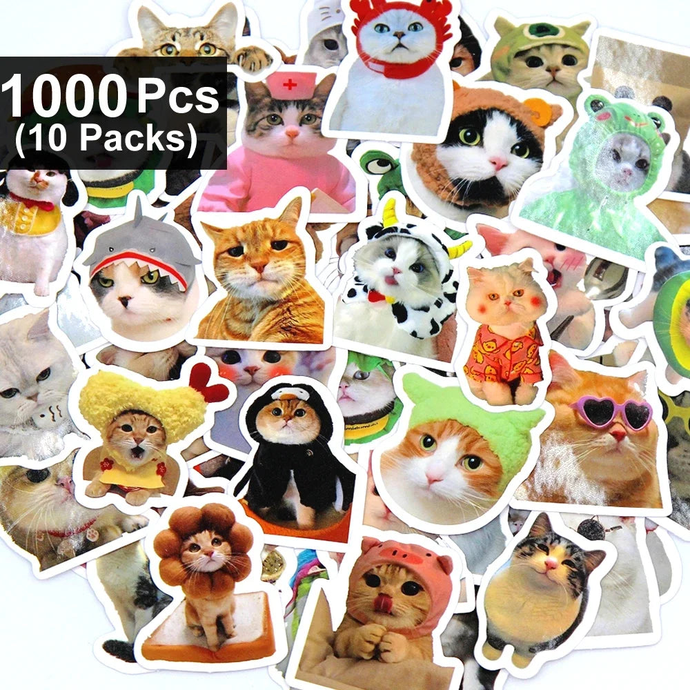 100/500/1000pcs Funny Cat Stickers Cartoon Cute Decals Toy Stationery Guitar Phone Bicycle Laptop Luggage Graffiti Sticker