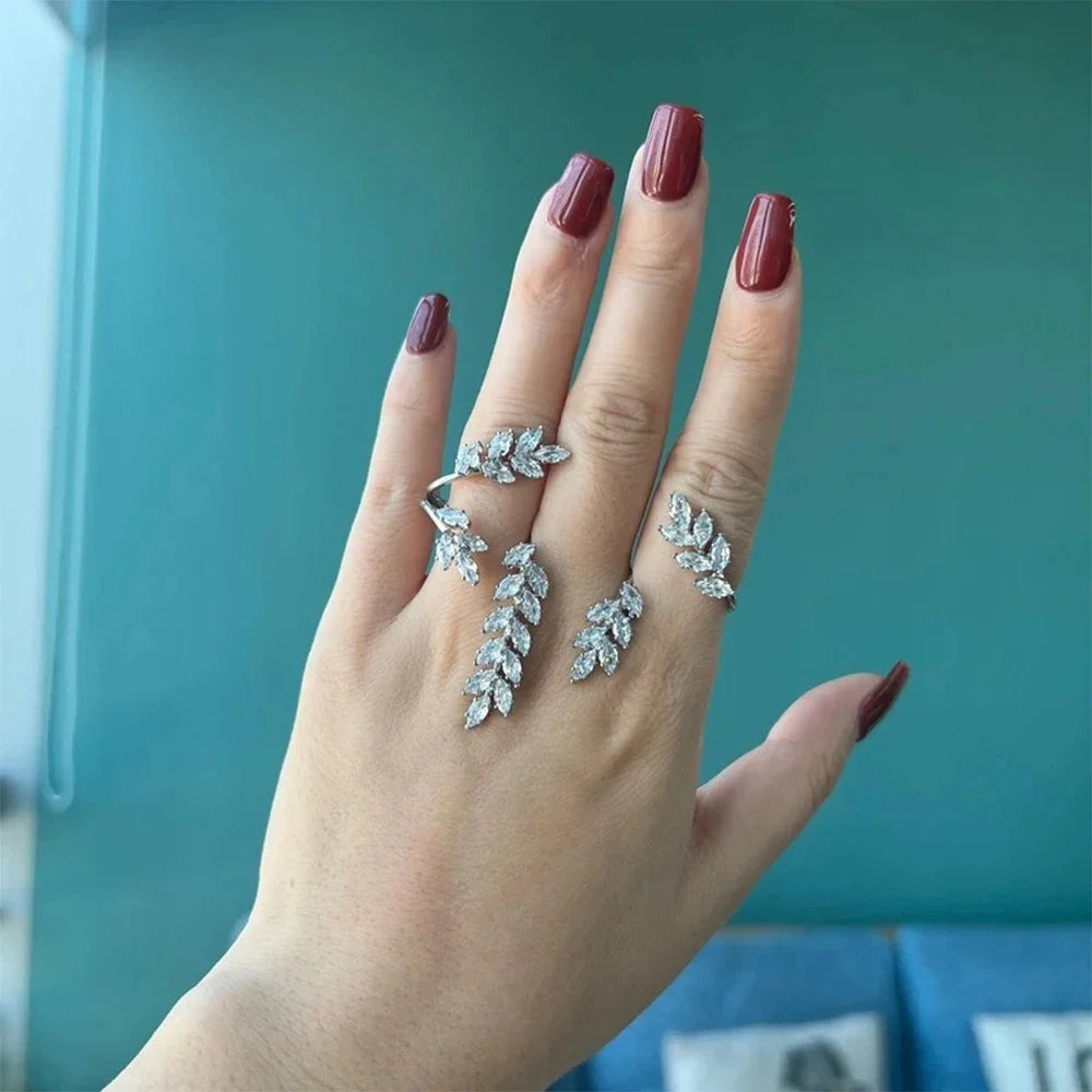 Stonefans Cubic Zircon Leaf Shape Rings for Women Free Shipping Fashion Open Mitten New Bracelet 2023 Hand Jewelry Wedding Charm