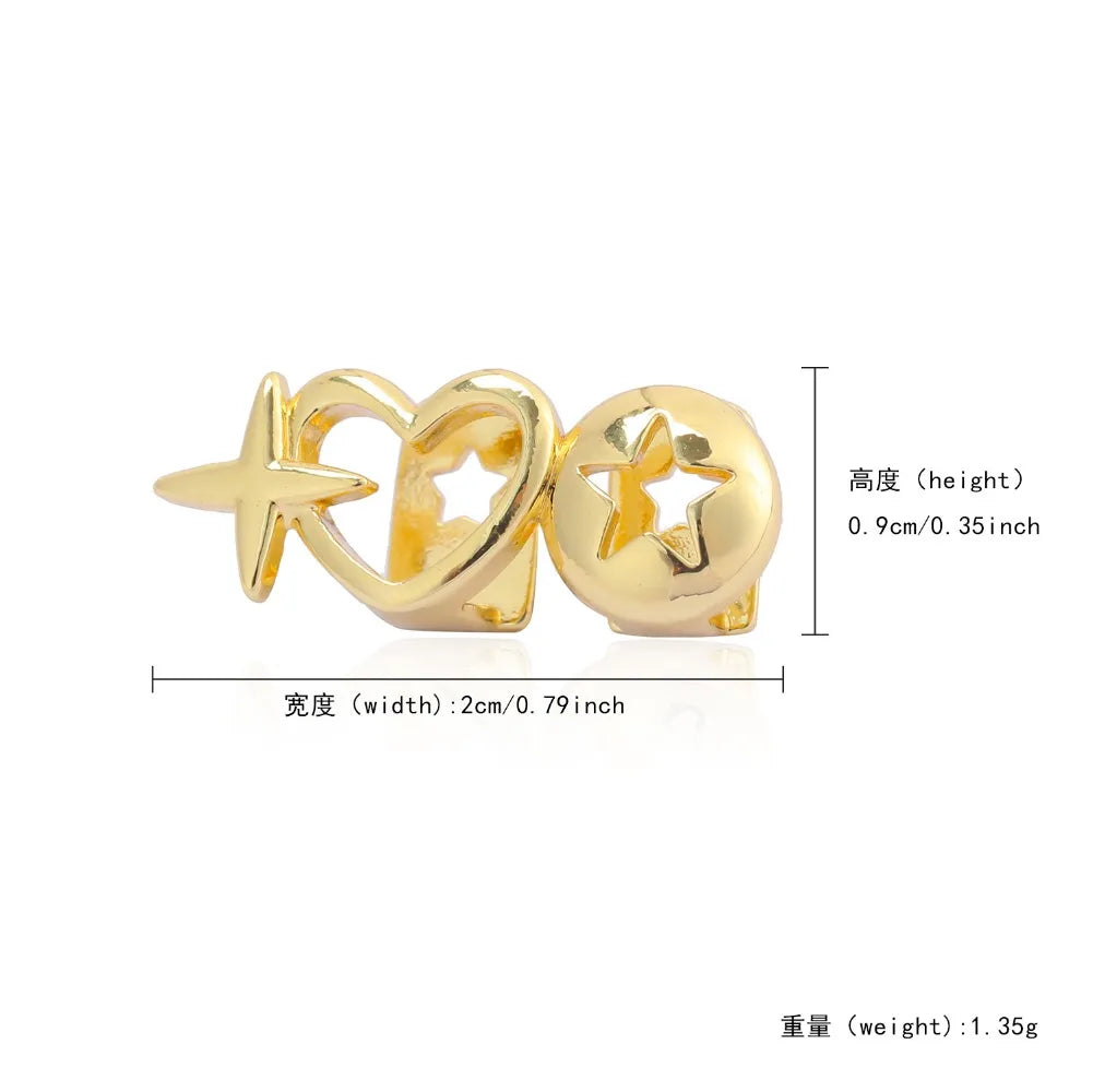 Hip-hop Personality Double Hollowed-out Heart Shape Stars, Stainless Steel Dental Grills for Women And Men , New Halloween Teeth Jewelry