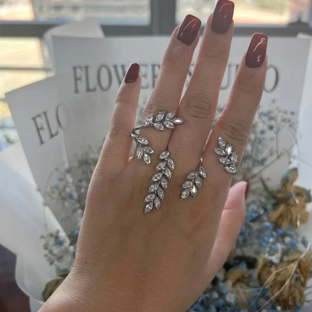 Stonefans Cubic Zircon Leaf Shape Rings for Women Free Shipping Fashion Open Mitten New Bracelet 2023 Hand Jewelry Wedding Charm