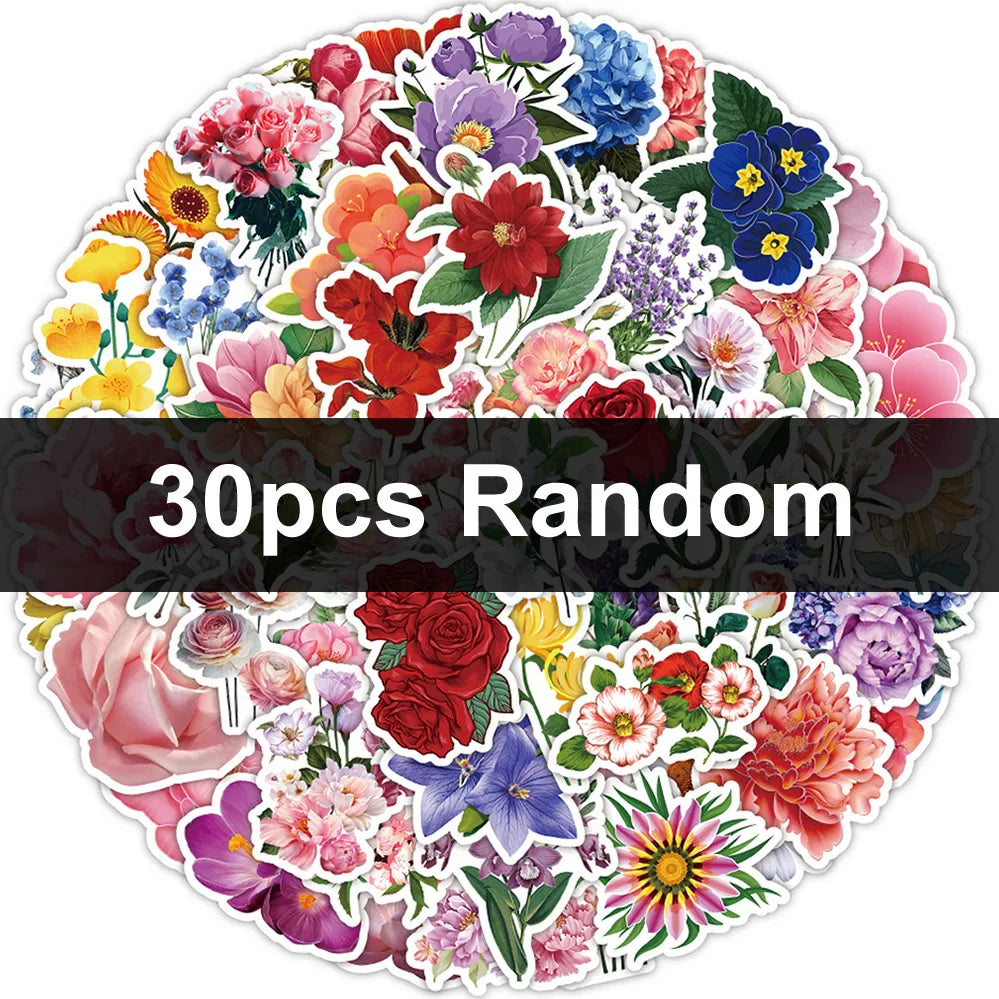 30/60/180 Flowers Stickers Cartoon Cute Decals Toy Stationery Guitar Phone Bicycle Laptop Luggage Car Graffiti Beautiful Sticker