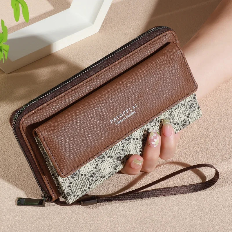 Classic Faux Leather Wallet, Chic Double Layer with Snap Closure, Nice Zippered Card Holder & Photo Compartment, Color blocking
