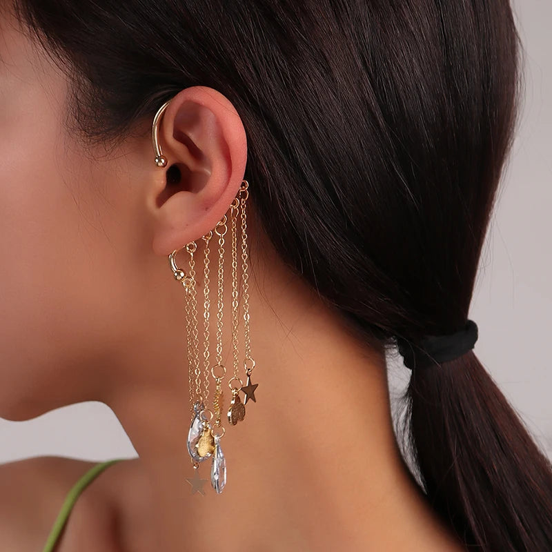 Charm Bohemian Pearls Stone Ear Cuff, Wrap Stud Clip Earrings For Girl, Trendy Earrings Jewelry Bijoux