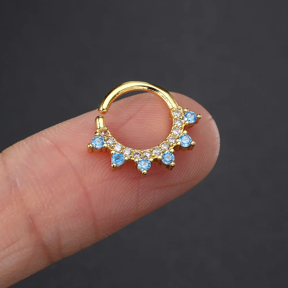 Septum Conch Tragus Piercing Earrings for Women Crown Star Zircon Gold Color Helix Daith Lobe Cartilage Piercing Ear Jewelry, Charming Gift For Her