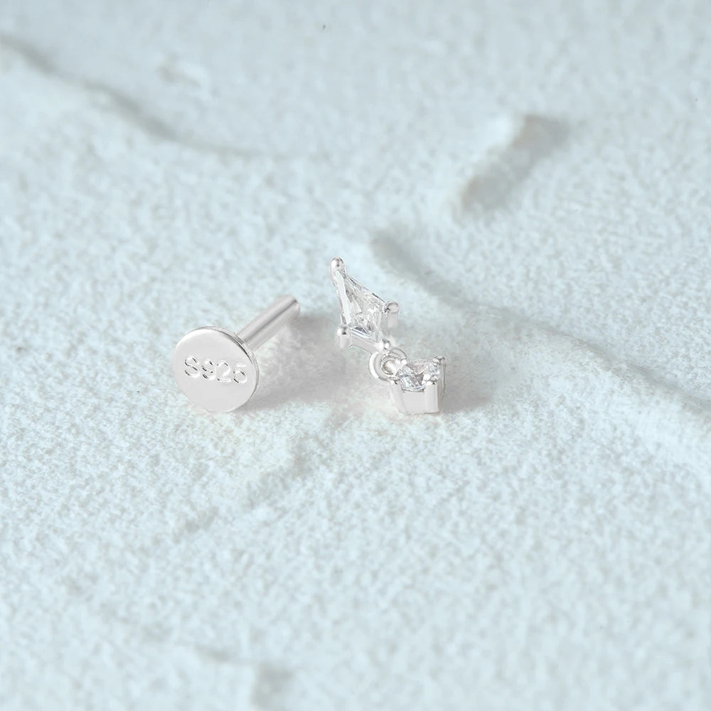 925 Sterling Silver 1pc, Geometry Multi Piercing Stud Earrings For Women, K Gold Simple Elegant Tassel Jewelry, beautiful Gift