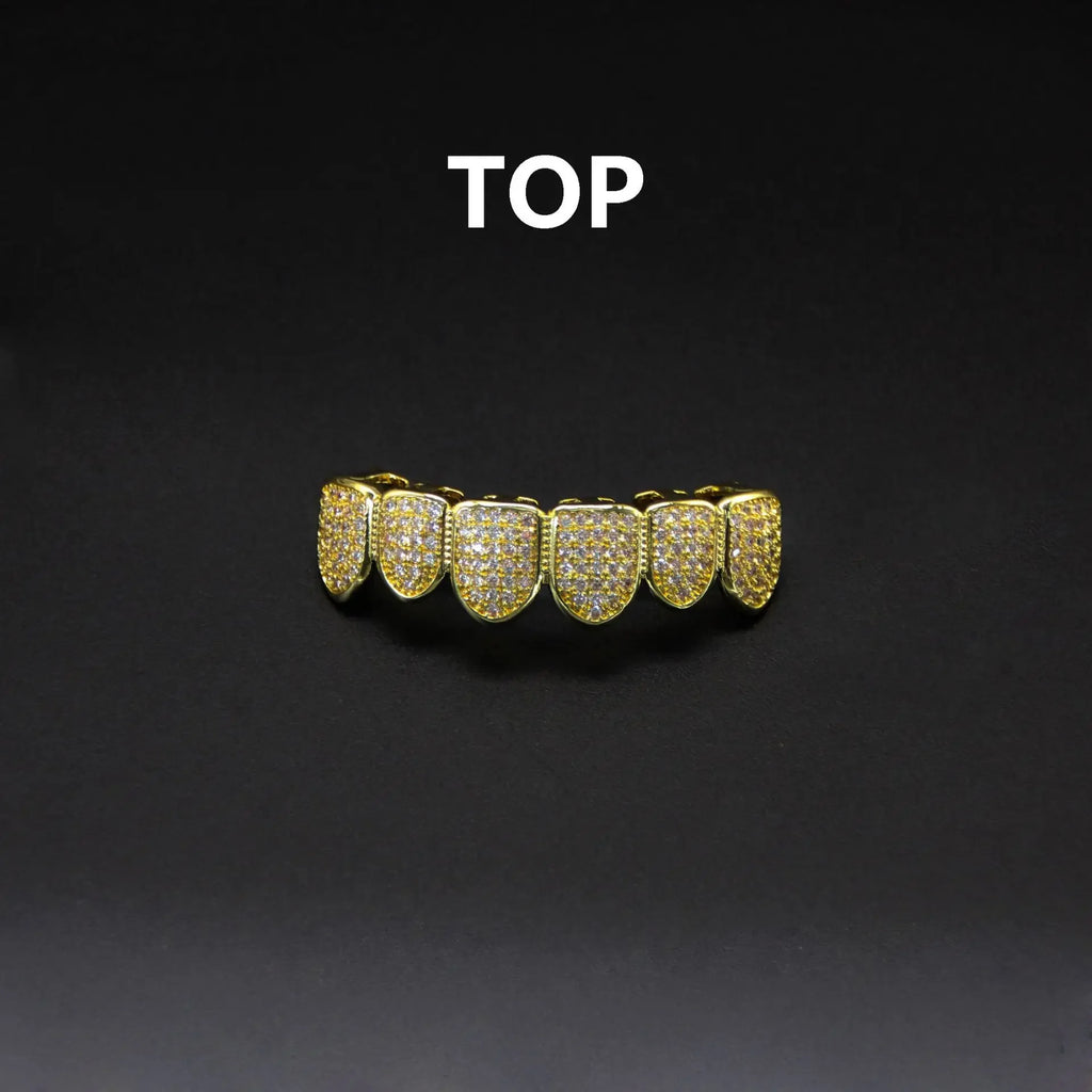New Hip Hop CZ Teeth Set For Unisex Top And Bottom Mouth, Gold And Silver Color Teeth, Trendy Tooth Cap Removable Dental, Fashion Jewelry Gift