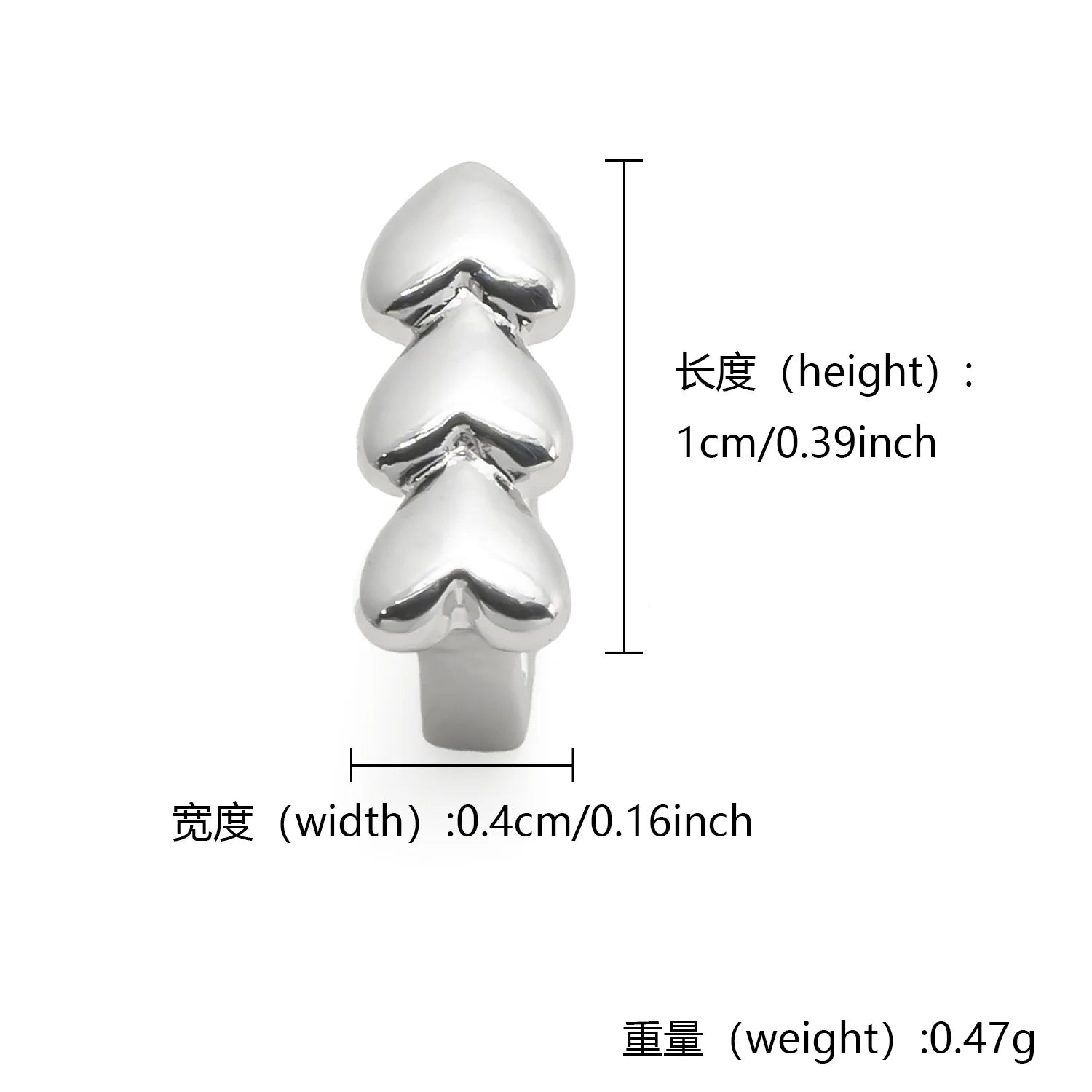 YOUNGX Hip Hop Three Heart Teeth Grillz Braces Niches Design Small Tree Shape Tooth Caps For Women Men Jewelry Couple Gift