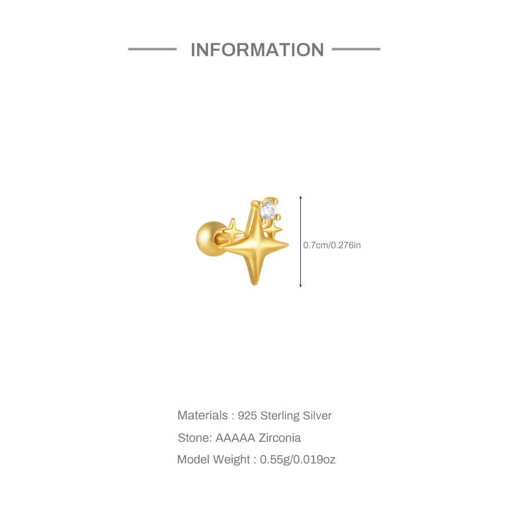 925 Sterling Silver 1pc, Geometry Multi Piercing Stud Earrings For Women, K Gold Simple Elegant Tassel Jewelry, beautiful Gift