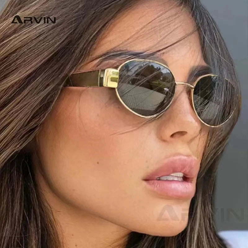 Charming Fashion Oval Sunglasses For Women, Lovely Retro Trend Outdoor Metal Sun Glasses, High Quality Classic Luxury And Eyewear UV400 Goggles