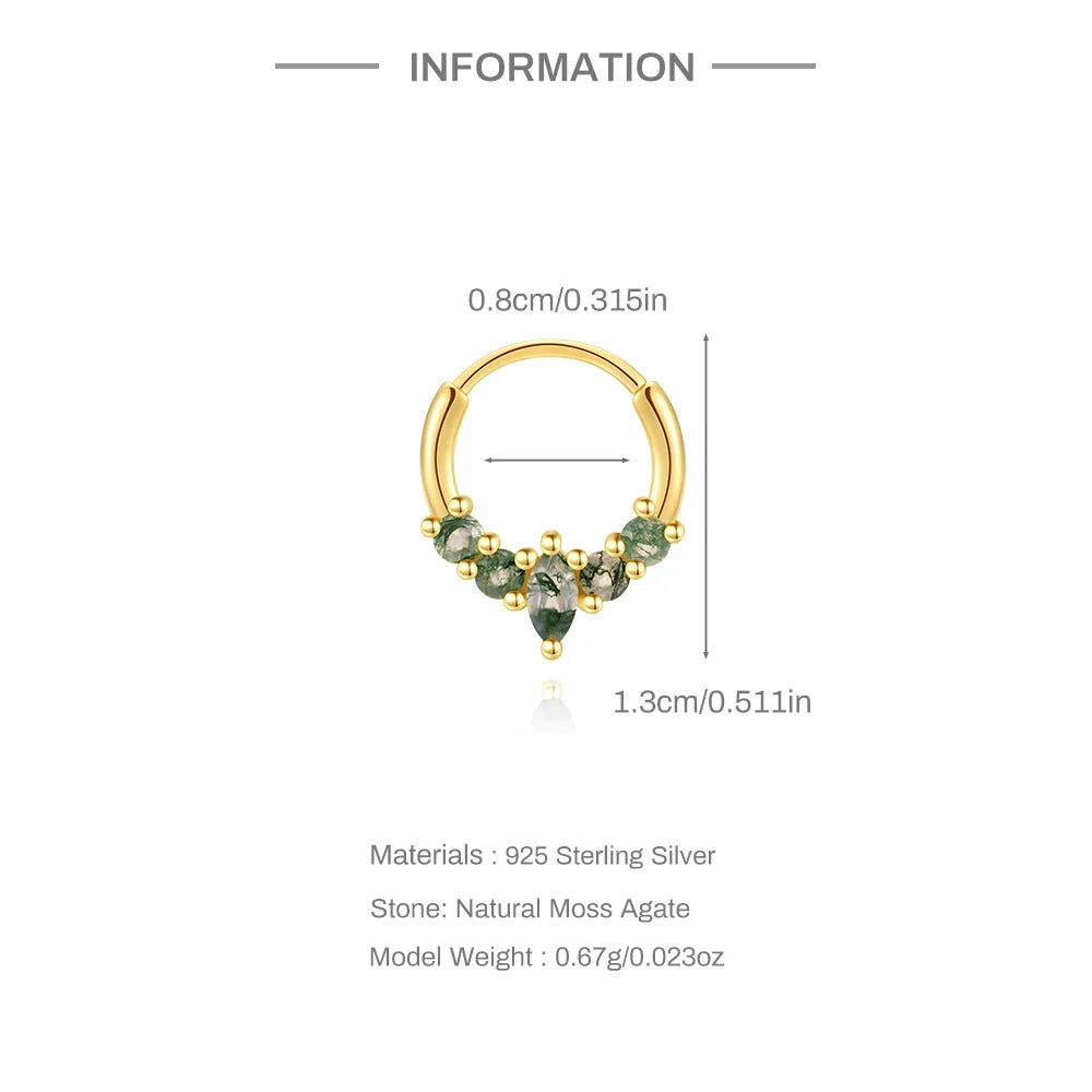 Natural Moss Agate Threaded Puncture Ear Bone, Nail 925 Sterling Silver Tassel Geometric, Nice Green Moss Piercing Earring