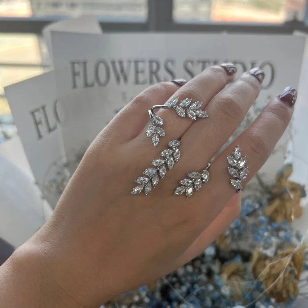 Stonefans Cubic Zircon Leaf Shape Rings for Women Free Shipping Fashion Open Mitten New Bracelet 2023 Hand Jewelry Wedding Charm