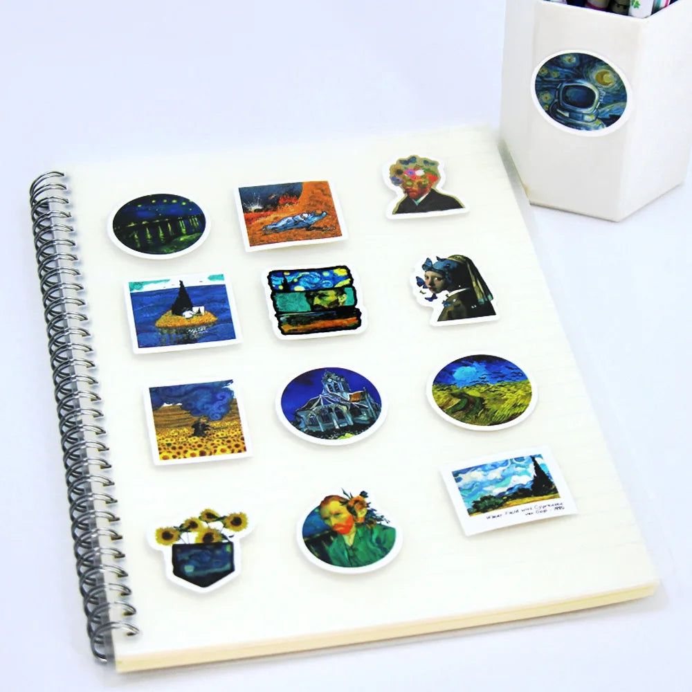 100Pcs Van Gogh Cute Stickers Pack Aesthetic Stationery Supplies Lot Korean Paper Kawaii Office Teacher School Diary Decoration
