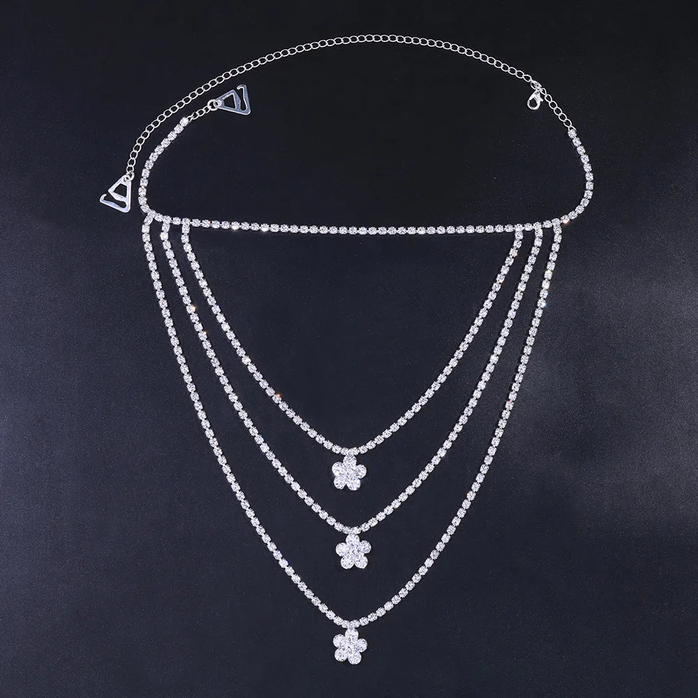 Stonefans Flower Shoulder Strap Luxury Chain Rhinestone Sexy Bra for Women Elegant New Crystal Bra Shoulder Lingerie Accessories