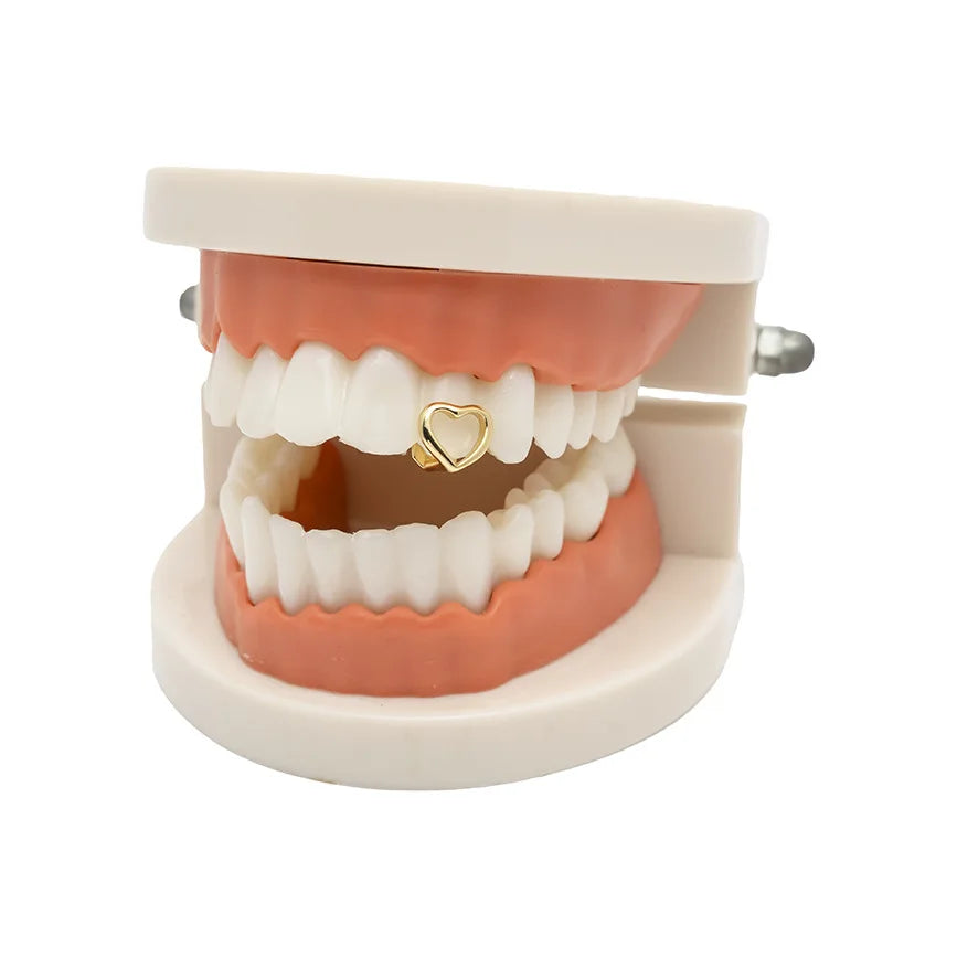 RACHELZ Y2K Vintage Hollow Heart Tooth Caps Braces Punk Simple Mouth Teeth Grillz For Women Men Jewelry Christmas Gift