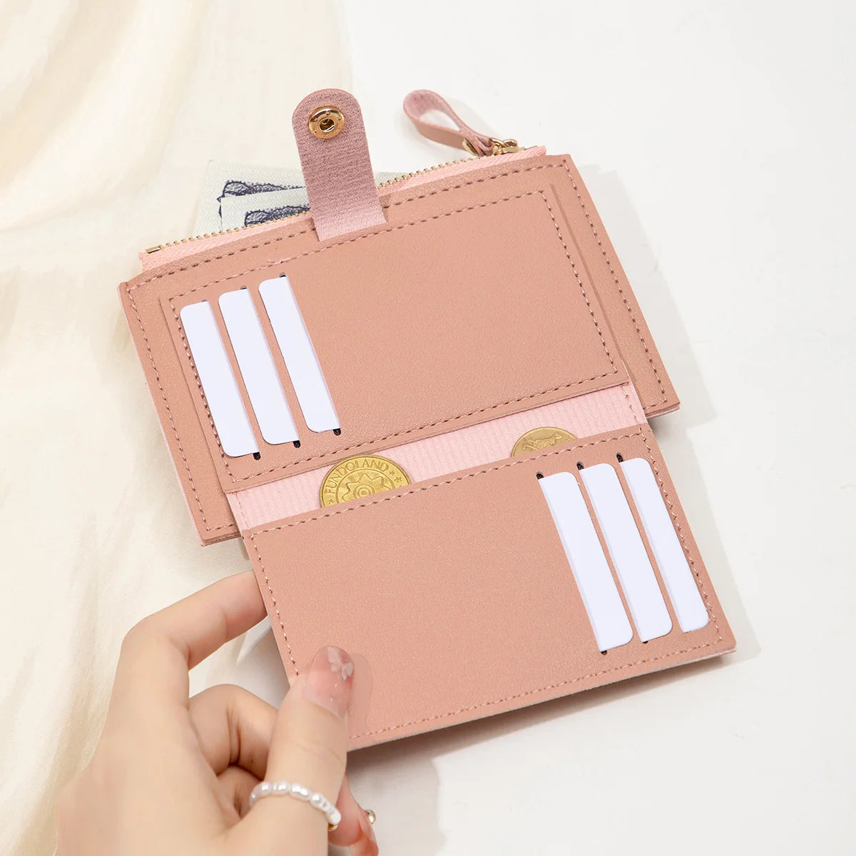 Adorable Minimalist And Fashionable Women's Short Card Bag, Thin Mini PU Leather Wallet, Amazing women's credit card holder wallet, Stunning Trendy Practical Gift For Cute Girls, Lovely Pink Wallet, Nice Blue Color, Kind Pink