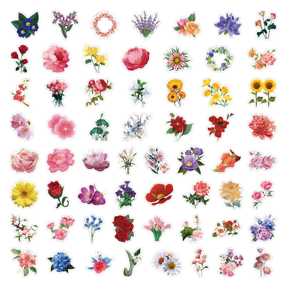 30/60/180 Flowers Stickers Cartoon Cute Decals Toy Stationery Guitar Phone Bicycle Laptop Luggage Car Graffiti Beautiful Sticker