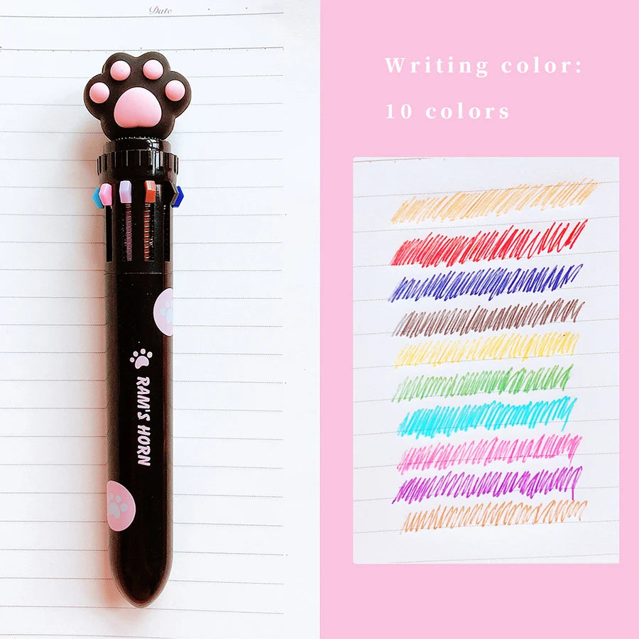 Cute Kawaii Cat Paw Cartoon Silicone And Beautiful 10 Colors Chunky Ballpoint Pen School And Office Supply, kind Gift Stationery