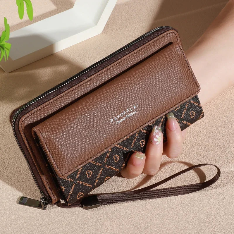 Classic Faux Leather Wallet, Chic Double Layer with Snap Closure, Nice Zippered Card Holder & Photo Compartment, Color blocking