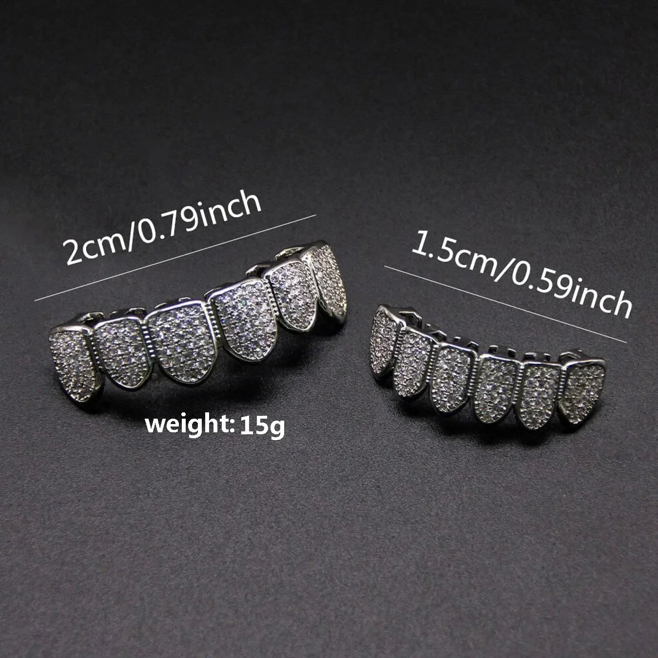 New Hip Hop CZ Teeth Set For Unisex Top And Bottom Mouth, Gold And Silver Color Teeth, Trendy Tooth Cap Removable Dental, Fashion Jewelry Gift