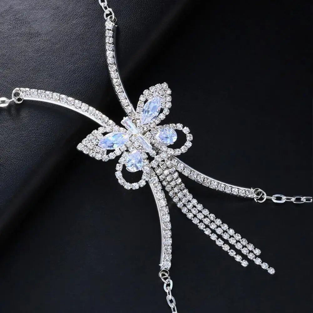 Rave Top Zircon Butterfly Chest Bracket Chain Bikini Body Jewelry, Sexy Outfits Crystal Body Chain Lingerie Harness for girls