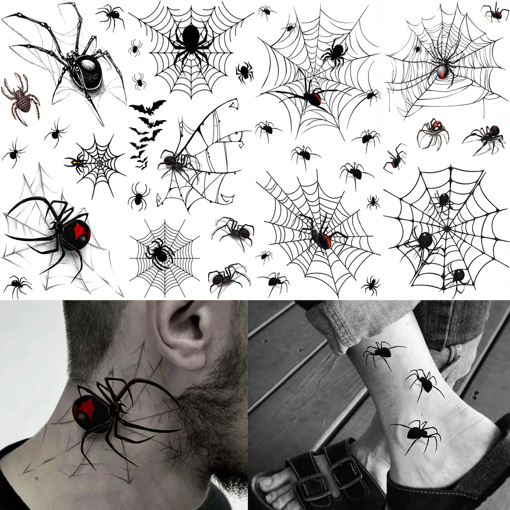 8 Sheets Horrible Realistic 3D Spiders Spiderweb, Temporary Tattoos For Men Women Adults Halloween, Halloween Gift