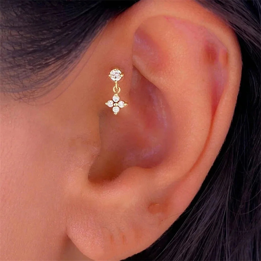 925 Sterling Silver 1pc, Geometry Multi Piercing Stud Earrings For Women, K Gold Simple Elegant Tassel Jewelry, beautiful Gift
