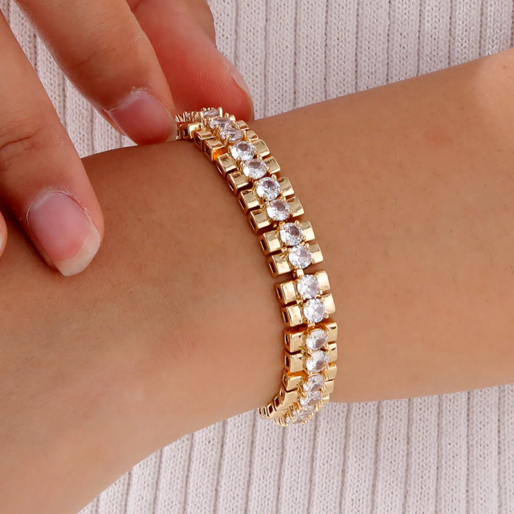 Paperclip Chain Bracelet 14K Gold Plated Cubic Zirconia Watch Strap Chunky Link Adjustable Stackable Jewelry For Women Girl Gift
