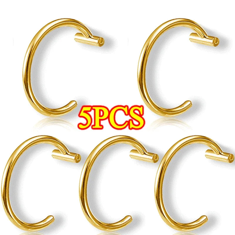 5PCS Punk Lips Rings Medical Titanium Steel, Nose Ring  Septum, Piercing Clip on Mouth Ring, Fake Piercing Body Clip