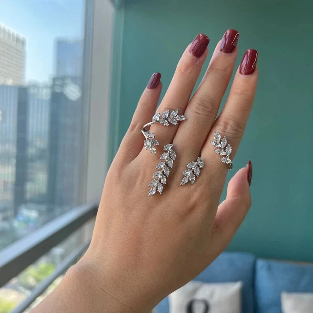 Stonefans Cubic Zircon Leaf Shape Rings for Women Free Shipping Fashion Open Mitten New Bracelet 2023 Hand Jewelry Wedding Charm