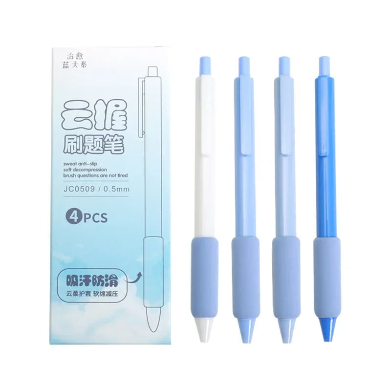 4pcs/box kawaii Gel Pen Korean Simplicity Pen Soft Handle Stationery Pen Black Ink 0.5mm Scrapbook Cute Pen Student Supplies