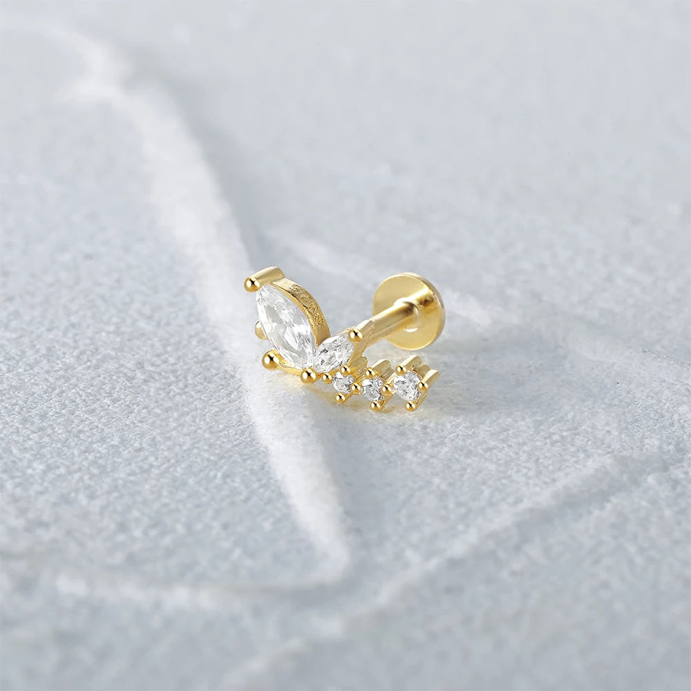 925 Sterling Silver 1pc, Geometry Multi Piercing Stud Earrings For Women, K Gold Simple Elegant Tassel Jewelry, beautiful Gift