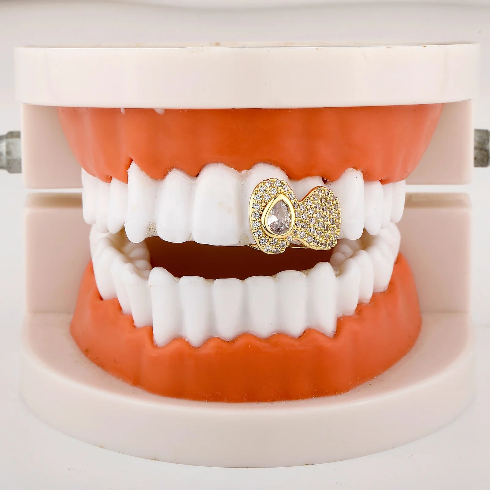 TOPGRILLZ Iced Out Full CZ Stone Teeth Grillz Braces Hip Hop Double Shiny Zircon Tooth Caps For Women Men Rapper Jewelry