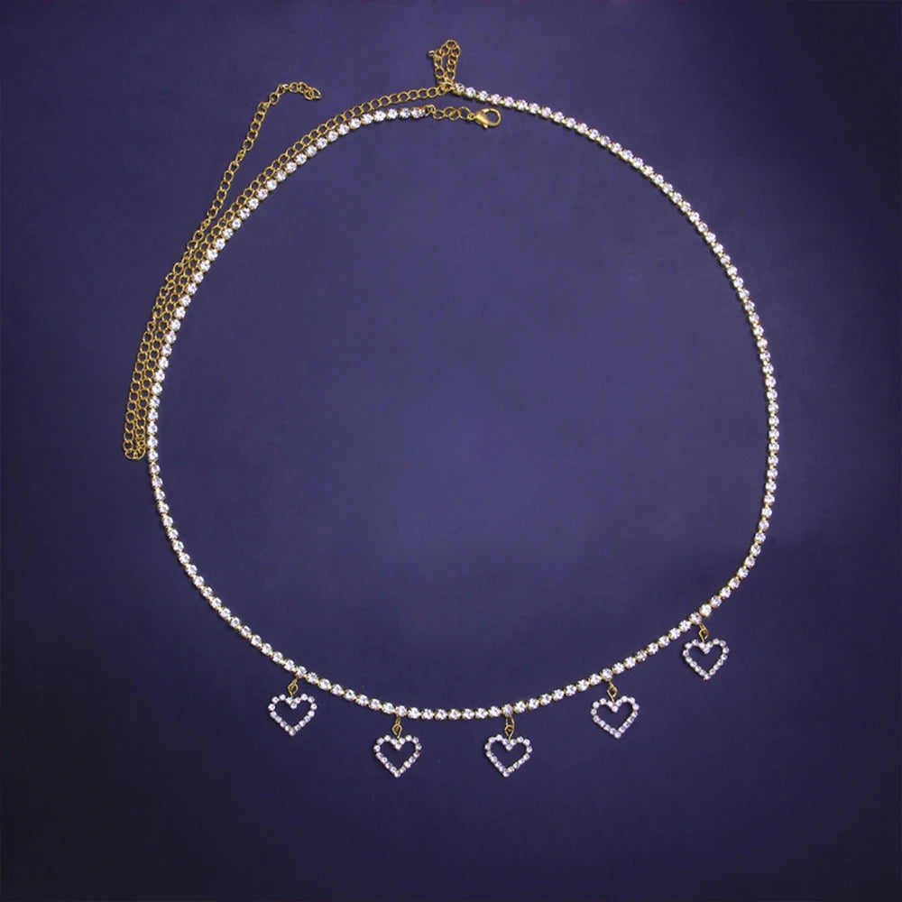 Charm Crystal Hollow Heart Waist Chain for Girls, Y2k Belt Jewelry Rhinestone Rave Outfits, Festival Clothing Bodysuits Skirts, Lovely Veloratok Gifts