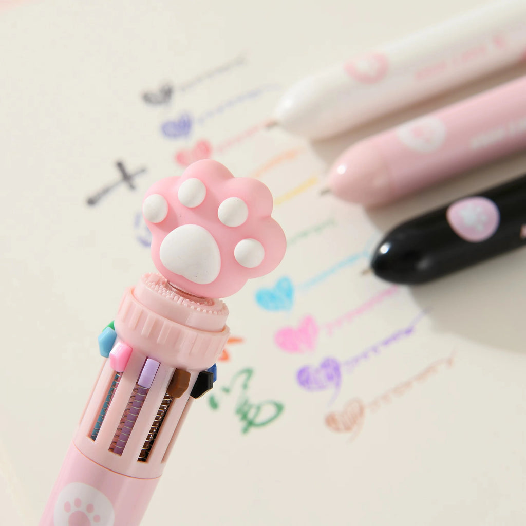 Cute Kawaii Cat Paw Cartoon Silicone And Beautiful 10 Colors Chunky Ballpoint Pen School And Office Supply, kind Gift Stationery
