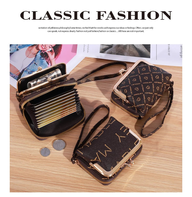 New Wallet Girl's Wrist Strap Short Charm Flower Zero Wallet Large Capacity Coin Clip Bag Letter Multi Card Card Bag Money Clip