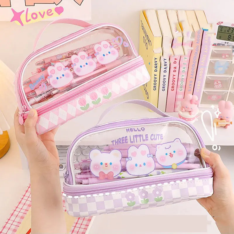 Kawaii Pencil Case Large Capacity Organizer Pen Box Pouch for Girls Back to School Supplies Cute Korean Stationery