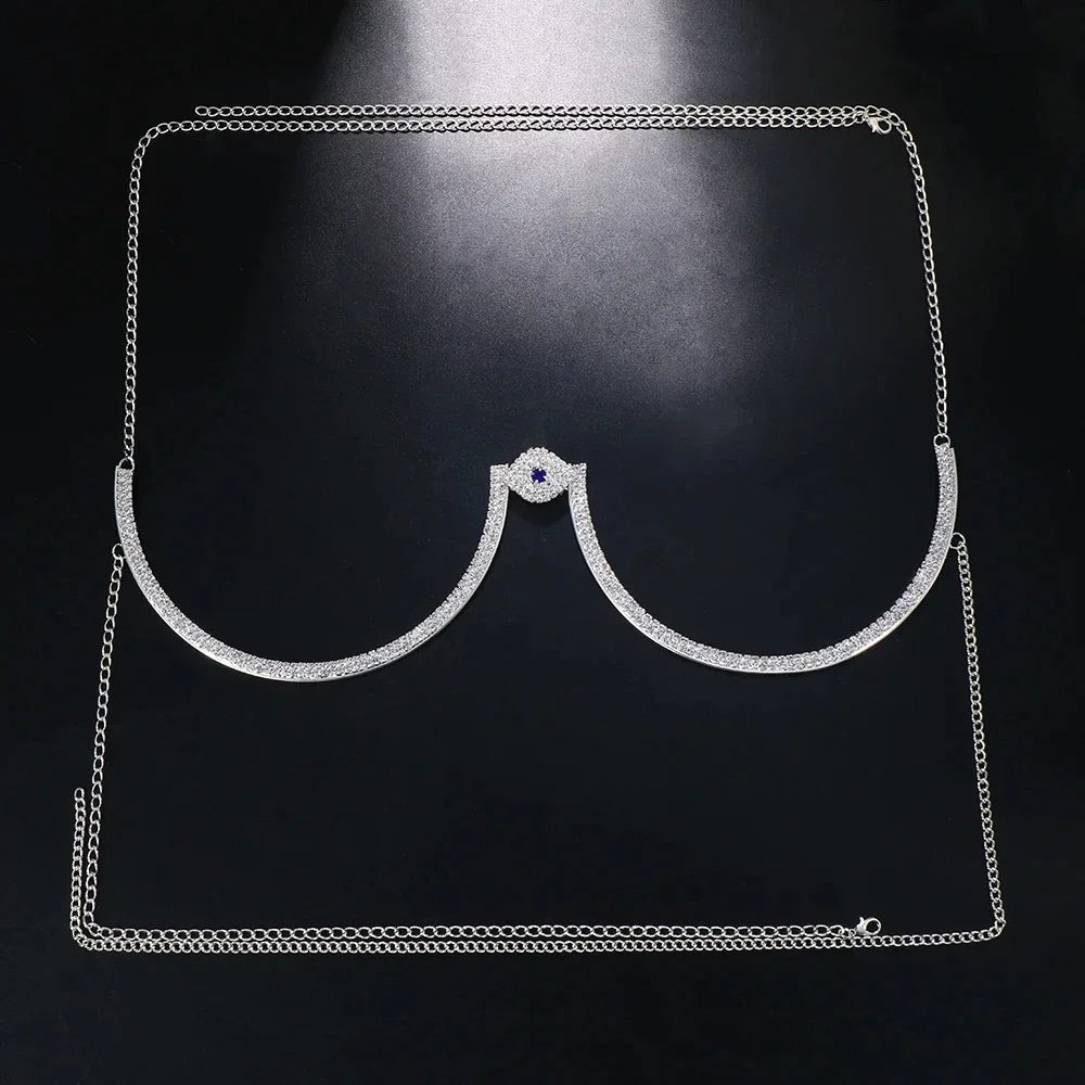 Beautiful Demon Eye Chest Bracket, Lovely Necklace Bikini Body Jewelry Summer Beach, Festival Rhinestone Chest Chain Harness Girls