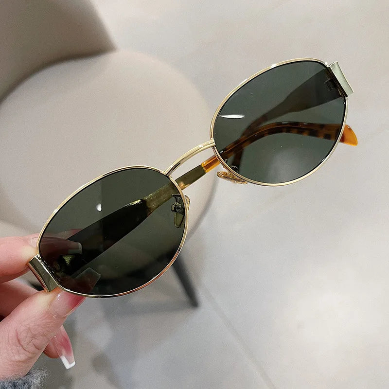 Charming Fashion Oval Sunglasses For Women, Lovely Retro Trend Outdoor Metal Sun Glasses, High Quality Classic Luxury And Eyewear UV400 Goggles