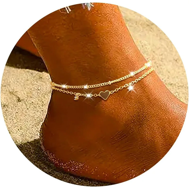 925 Sliver Plated CZ Anklet, Lovely Bracelets for Women Girl, Trendy New Waterproof Heart, Charm Dainty Layer Chain Anklets Jewelry Gifts, Charming Gift For Birthday Or Christmas