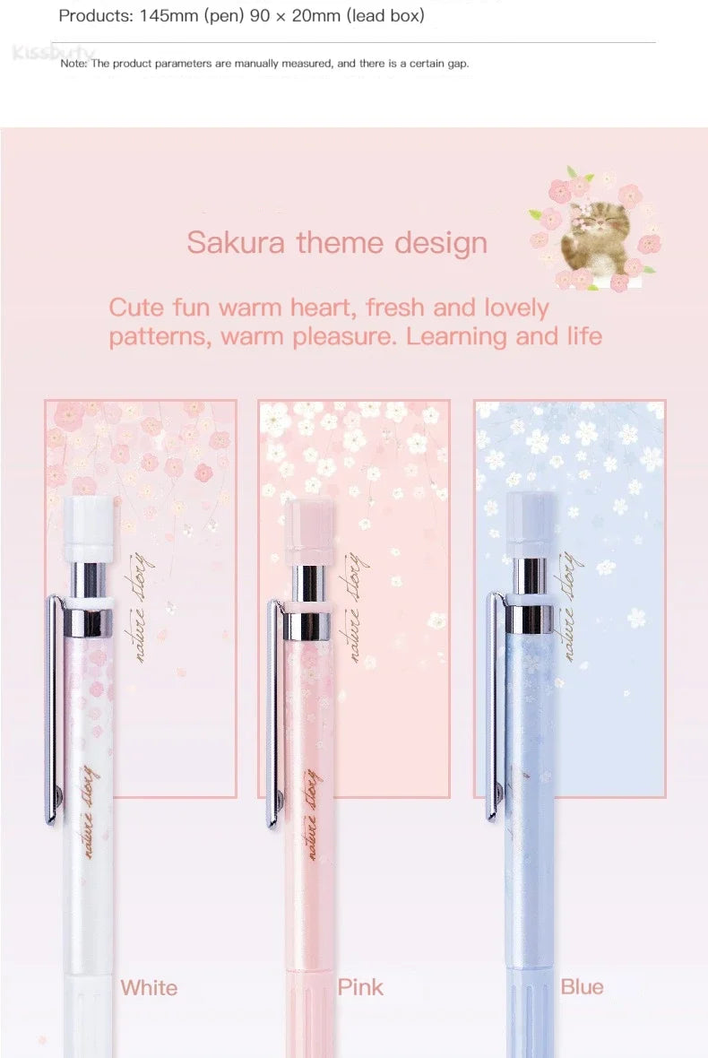 6Pcs/set Kawaii Lovely Fresh Cherry Sakura Mechanical Pencil  0.5mm Automatic Pencil for Student School Office Supplies
