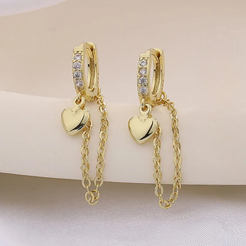 Silver Color Heart-shaped Charm Earrings for Women Temperament Tassel Chain Ear Buckle Beautiful Fashion Jewelry, Nice Gift