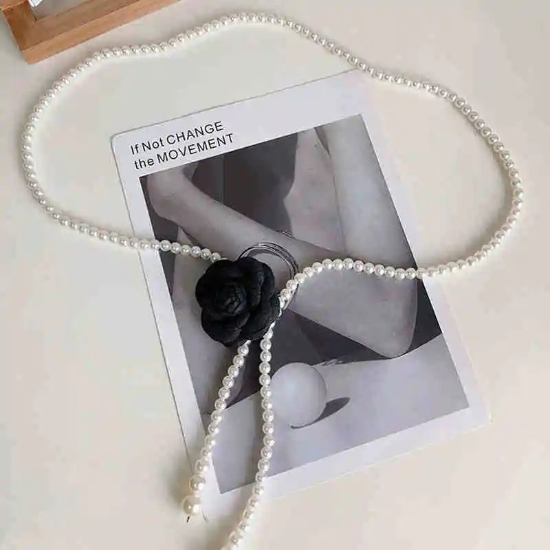 Adorable Pearl Waist Belt Women's New Style Camellia Decorative Versatile Waist Belt Matching Dress Coat Jacket Fashion Elegant Belt