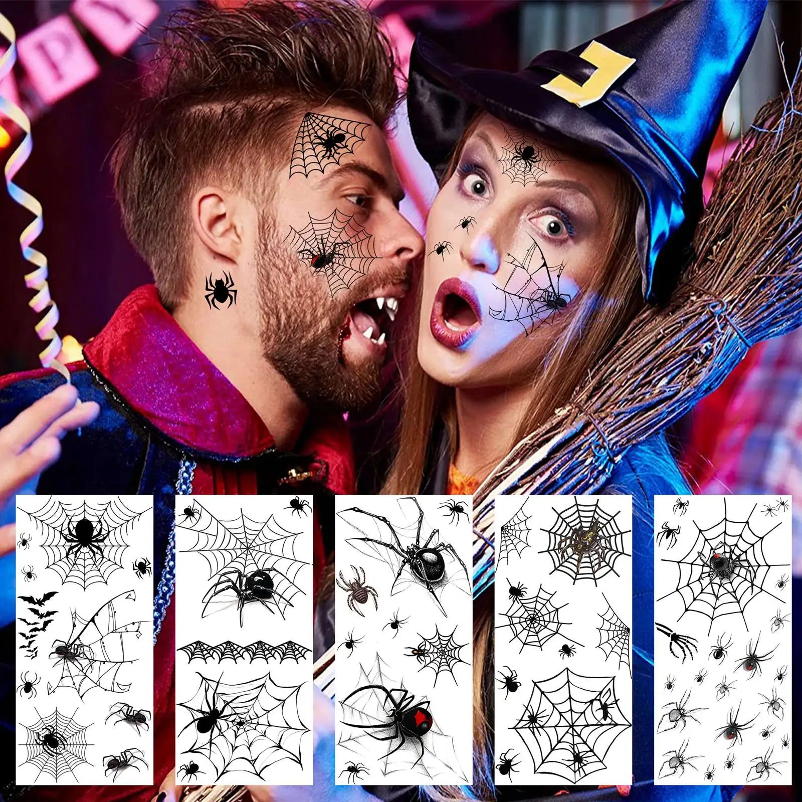 8 Sheets Horrible Realistic 3D Spiders Spiderweb, Temporary Tattoos For Men Women Adults Halloween, Halloween Gift