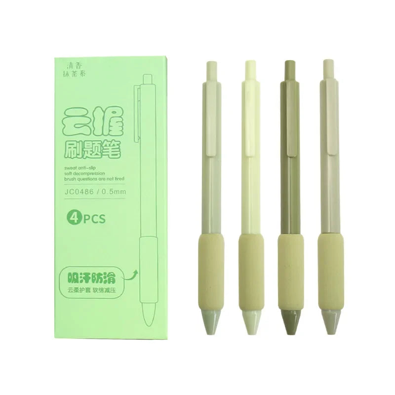 4pcs/box kawaii Gel Pen Korean Simplicity Pen Soft Handle Stationery Pen Black Ink 0.5mm Scrapbook Cute Pen Student Supplies