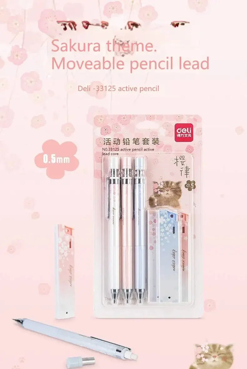 6Pcs/set Kawaii Lovely Fresh Cherry Sakura Mechanical Pencil  0.5mm Automatic Pencil for Student School Office Supplies