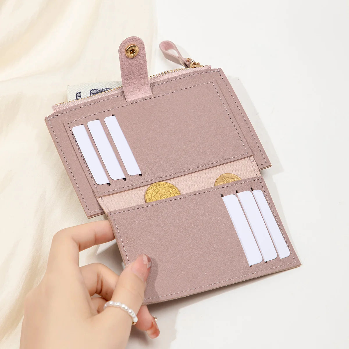 Adorable Minimalist And Fashionable Women's Short Card Bag, Thin Mini PU Leather Wallet, Amazing women's credit card holder wallet, Stunning Trendy Practical Gift For Cute Girls, Lovely Pink Wallet, Nice Blue Color, Kind Pink