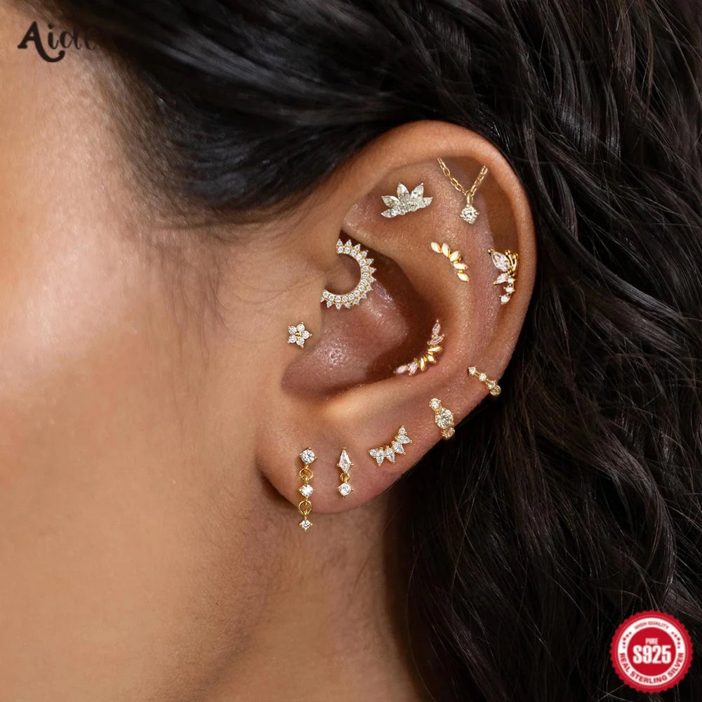925 Sterling Silver 1pc, Geometry Multi Piercing Stud Earrings For Women, K Gold Simple Elegant Tassel Jewelry, beautiful Gift