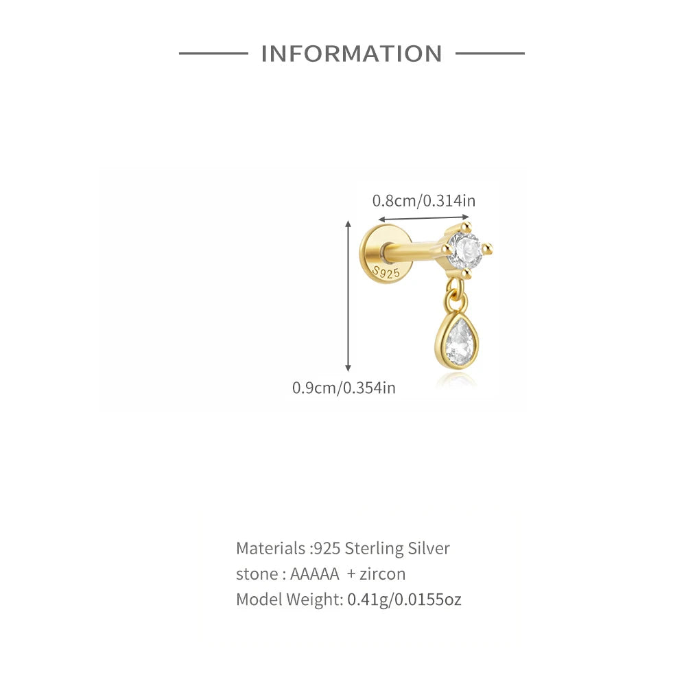925 Sterling Silver 1pc, Geometry Multi Piercing Stud Earrings For Women, K Gold Simple Elegant Tassel Jewelry, beautiful Gift